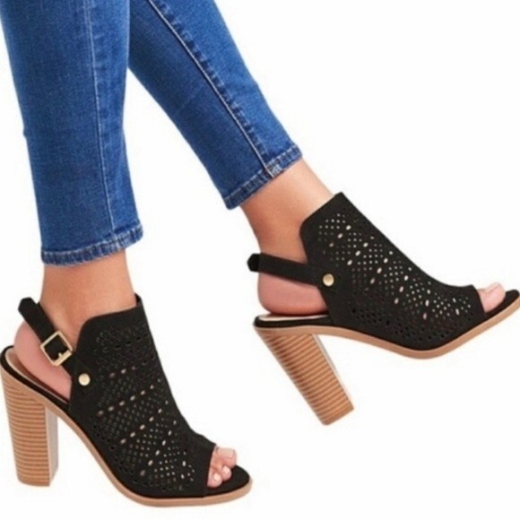 DV Dolce Vita Kassi Black Suede Slingback Peep Toe Block Heel Sandal Size 7 - Picture 3 of 16